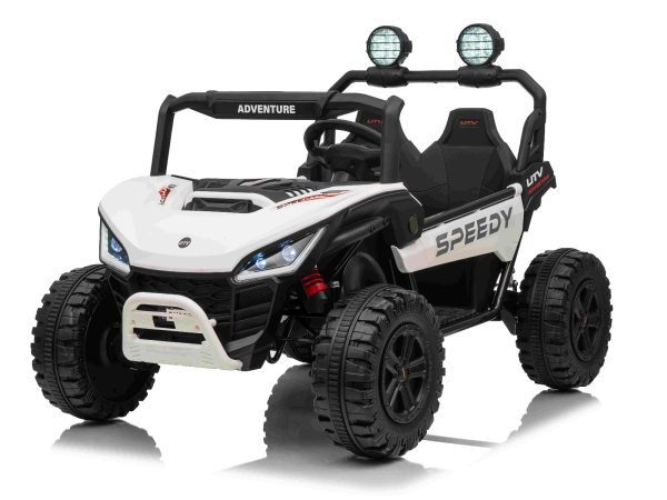 Maşinuţa electrica copii T-REX Ride 4x4 cu două locuri 24V, alb, player MP3 cu intrare USB/AUX, acționare 4x4, baterie litiu, suspensie, telecomandă, lumini LED
