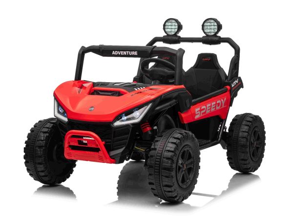 Maşinuţa electrica copii T-REX Ride 4x4 cu două locuri 24V, roșu, player MP3 cu intrare USB/AUX, acționare 4x4, baterie litiu, suspensie, telecomandă, lumini LED