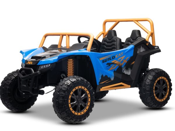 ATV electric Arctic CAT XXL 4x4 24V, albastru, cu două locuri, roți EVA moi, motoare puternice, baterie litiu, player MP3 cu Bluetooth, ax spate cu arcuri, scaune din piele artificială, licență originală