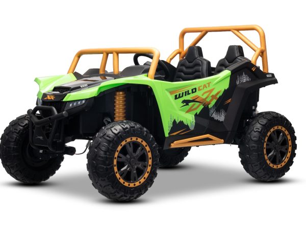 ATV electric Arctic CAT XXL 4x4 24V, verde, cu două locuri, roți EVA moi, motoare puternice, baterie litiu, player MP3 cu Bluetooth, ax spate cu arcuri, scaune din piele artificială, licență originală