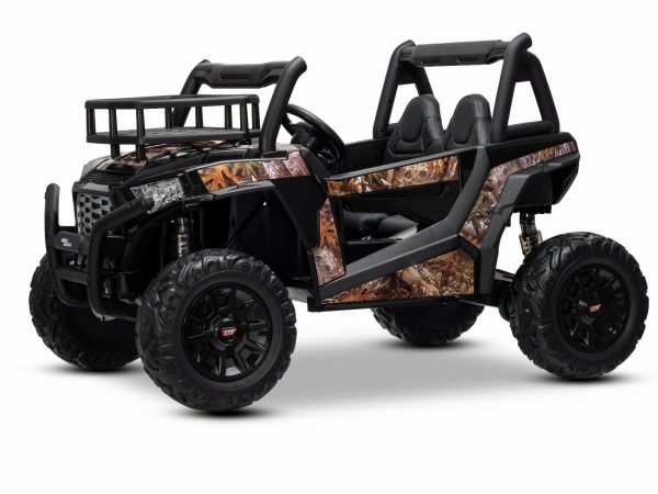 Mașină electrică pentru copii UTV 24V, Negru, două locuri, motor 2 x 200 W, Baterie litiu, roți EVA, osii cu arcuri, frână electrică, scaun tapițat, 2.4 GHz DO, două locuri, USB, AUX