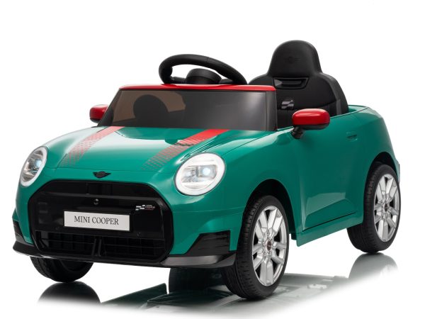 Mașină electrică copii BMW Mini Cooper 12V, verde, intrare USB cu conexiune Bluetooth la player MP3, telecomandă 2.4 GHz, motor 2 x 25W, baterie litiu, lumini LED, licență ORIGINALĂ