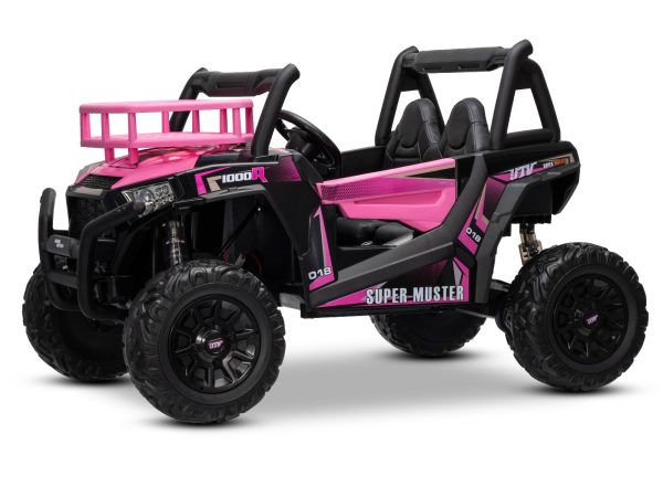 Mașină electrică pentru copii UTV 24V, Roz, două locuri, motor 2 x 200 W, Baterie litiu, roți EVA, osii cu arcuri, frână electrică, scaun tapițat, 2.4 GHz DO, două locuri, USB, AUX