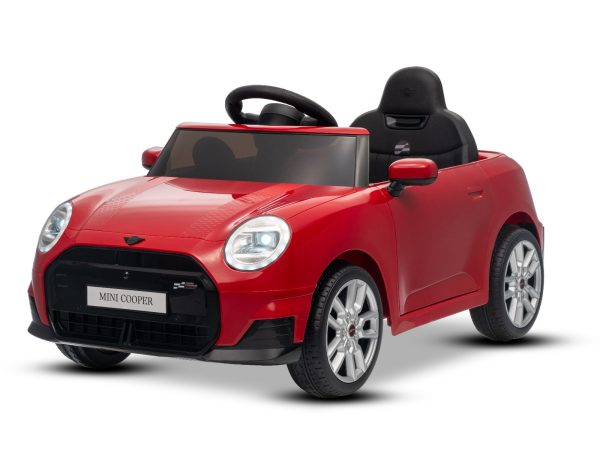 Mașină electrică copii BMW Mini Cooper 12V, roșu, intrare USB cu conexiune Bluetooth la player MP3, telecomandă 2.4 GHz, motor 2 x 25W, baterie litiu, lumini LED, licență ORIGINALĂ