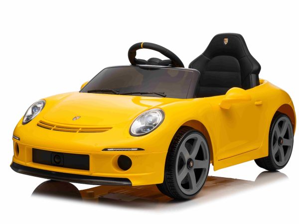 Mașină electrică copii RUF GT 12V, galben, Uși care se deschid, Telecomandă 2.4 GHz, Lumini LED față și spate, Intrare USB/Aux, Baterie litiu, Motor 2 X 35W, Licență ORIGINALĂ