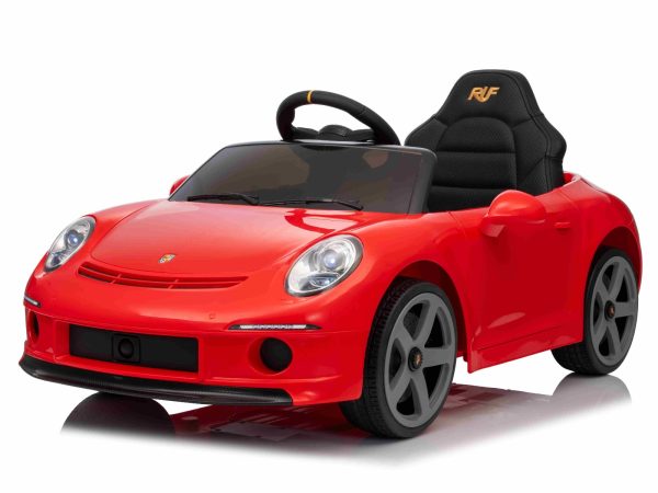 Mașină electrică copii RUF GT 12V, roșu, Uși care se deschid, Telecomandă 2.4 GHz, Lumini LED față și spate, Intrare USB/Aux, Baterie litiu, Motor 2 X 35W, Licență ORIGINALĂ