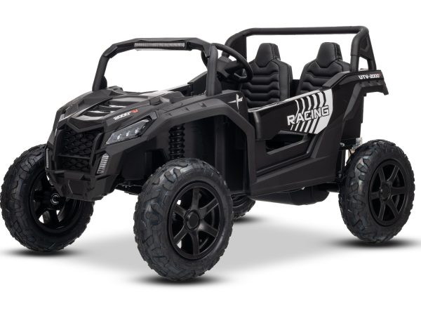 Mașina electrica copii UTV XXL 24V, negru, cu două locuri, motor cu diferențial, roți gonflabile din cauciuc, punți spate cu suspensii, frână pe disc, scaun căptușit, volan reglabil, bluetooth, player MP3 cu intrare USB/SD