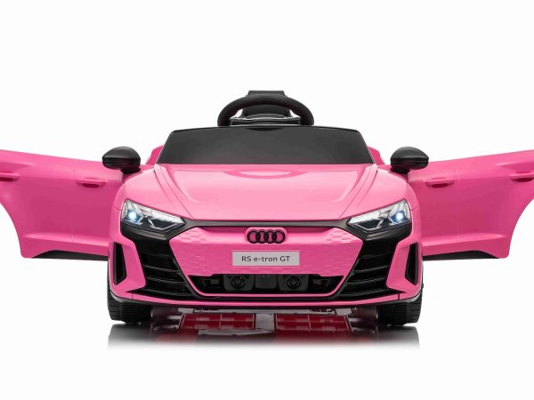 Maşinuţa electrica copii Audi RS E-tron GT 12V, roz, scaun lat, telecomandă 2.4 GHz, intrare USB / AUX, Bluetooth, suspensie, baterie litiu, lumini LED, motor 2 x 25W, licență ORIGINALĂ