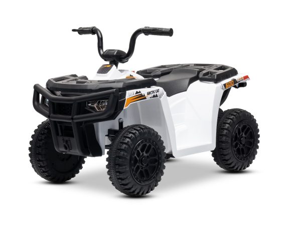 QUAD electric Arctic Cat 12V cu tracțiune spate, alb, lumini LED, baterie litiu, motor 2 x 25W, licență originală
