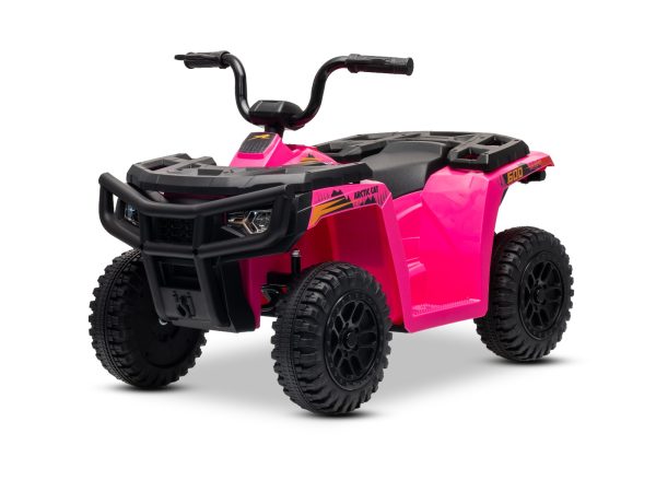 QUAD electric Arctic Cat 12V cu tracțiune spate, roz, lumini LED, baterie litiu, motor 2 x 25W, licență originală