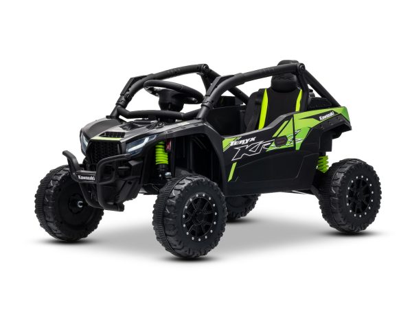 Mașinuță electrică de jucărie Kawasaki TERYX KRX 1000 12V, negru, un scaun, suspensie punte spate, telecomandă 2.4 Ghz, baterie litiu, 2 motoare x 25W, rame de protecție care se deschid, player MP3 cu intrare USB/AUX, model cu licență