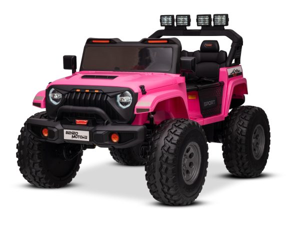 Maşinuţa electrica copii OFFRIDE 4x4² cu două locuri, 24V, roz, player MP3 cu intrare USB/AUX, transmisie 4x4, baterie litiu, roți EVA cu suspensie, telecomandă, lumini LED