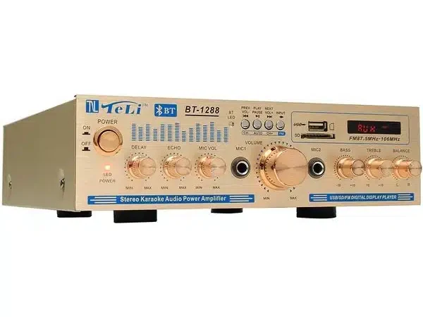 Amplificator -BT1388 cu Bluetooth , cititor USB , SD Card , 2 intrari microfon