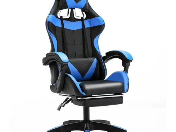 Scaun Gaming Profesional, King Size, Cadru Otel, Piele Sintetica, 130 kg, perna lombara – albastru