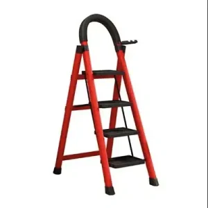 Scară Metalică Pliabilă, 4 Trepte Antiderapante, Roșie