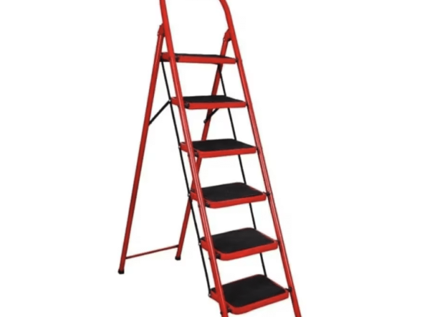 Scara Metalica Pliabila, 6 Trepte Largi, Structura Solida, Roșie, 150 kg
