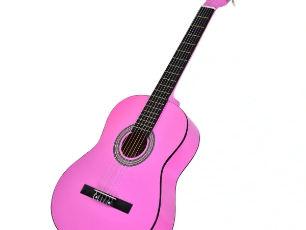 Chitara Clasica pink/roz 4/4 38″ ( 95 X 35 CM ), pentru Incepatori si Adulti, Recomandata peste 8-10 ani, 6 Corzi Metalice, 20 De Taste