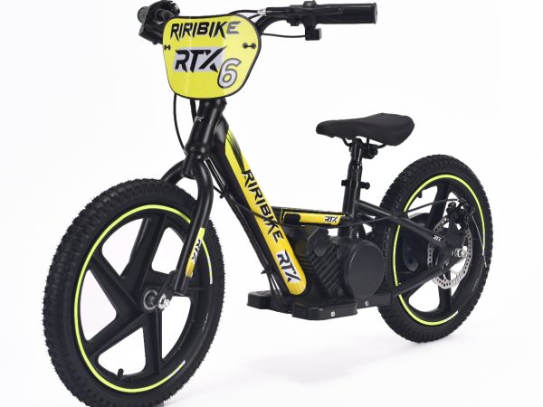 Bicicletă electrică pentru copii RIRIBIKE RTX6 24V (16'), galben, baterie litiu, motor 250W, frână disc, Scaun reglabil din PU moale
