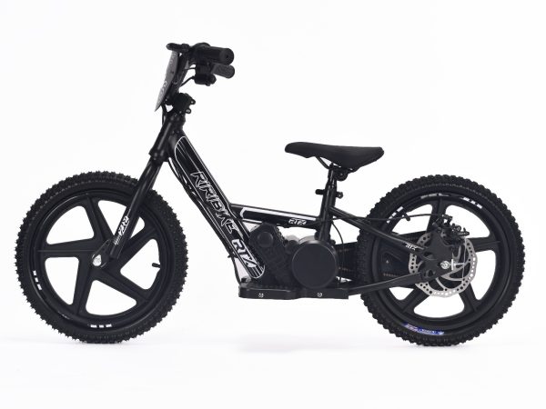 Bicicletă electrică pentru copii RIRIBIKE RTX6 24V (16'), negru, baterie litiu, motor 250W, frână disc, Scaun reglabil din PU moale