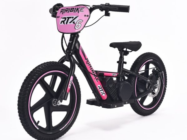 Bicicletă electrică pentru copii RIRIBIKE RTX6 24V (16'), roz, baterie litiu, motor 250W, frână disc, Scaun reglabil din PU moale