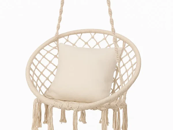 Hamac suspendat pentru grădină cu franjuri Rila Crafts, Capacitate până la 120 kg, Alb