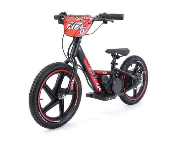 Bicicletă electrică de echilibru pentru copii RIRIBIKE RTX6 24V (16'), roșu, baterie litiu, motor 250W, frână disc, Scaun reglabil din PU moale