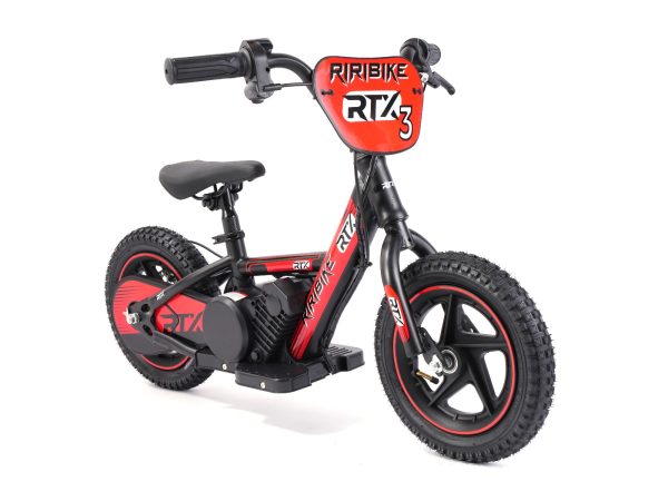Bicicletă electrică de echilibru pentru copii TRYBIKE RTX3 24V (12'), roșu, baterie litiu, motor 100W, frână disc, Scaun reglabil din PU moale