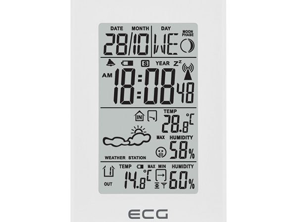 Statie meteo interior-exterior MS 100 White, senzor extern fara fir, LCD, ceas, alarma