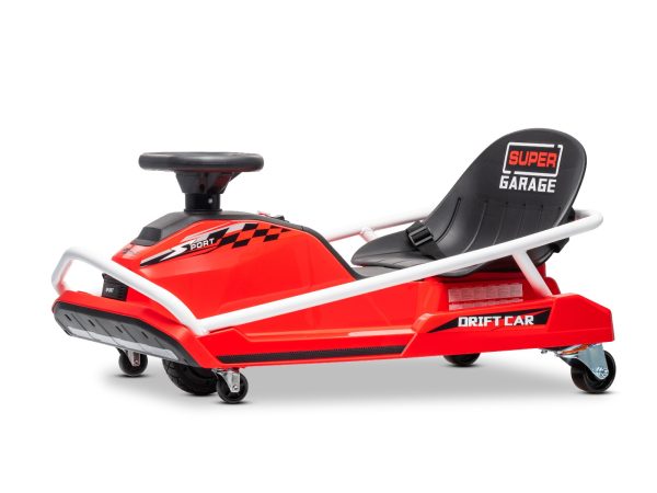 Kart Drifting 24V, roșu, motor fără perii de 300W, baterie litiu, mod Drift cu viteză de 14 km/h, construcție din fier masiv, centură de siguranță, scaun sport, volan multifuncțional