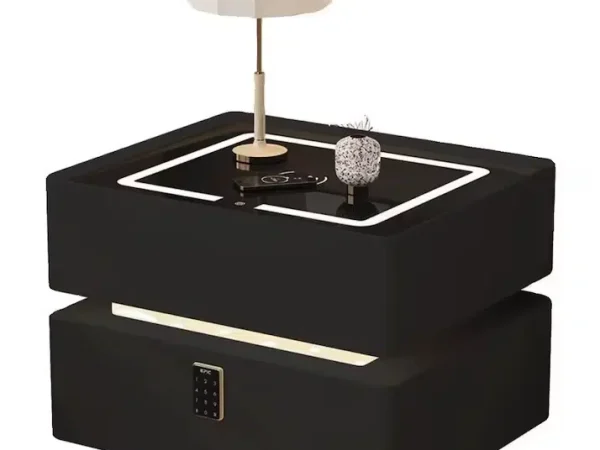 Noptieră Smart cu Sertar Seif Amprentă Parolă și Încărcare Wireless, negru