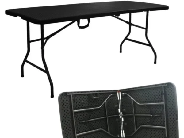 Masa de gradina, terasa si curte, dreptunghiulara, otel, 180x74x74 cm, negru ratan