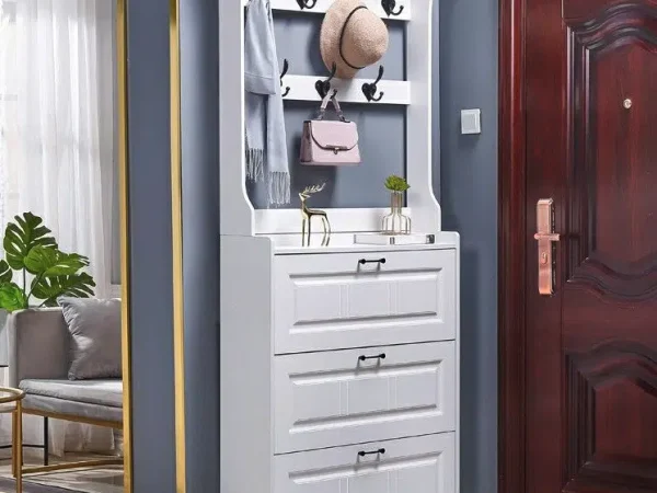 Set Mobilier Hol Alb, Pantofar Slim 3 Sertare și Cuier, Stil Scandinav, 85x24x208 cm