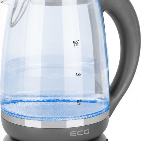 Cana electrica fierbator din sticla RK 2020 gri, 2 L, 2200 W, lumina albastra de fundal