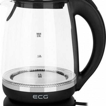 Cana electrica fierbator din sticla RK 2080 Glass, 2 L, 2200 W, lumina albastra de fundal