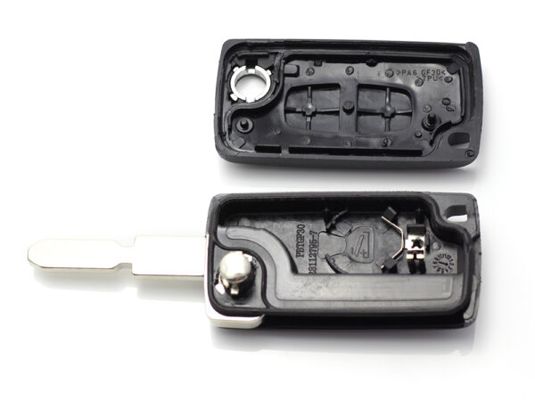 Citroen / Peugeot 406 - Carcasa tip cheie briceag cu 2 butoane, lama NE78-SH2 cu suport baterie