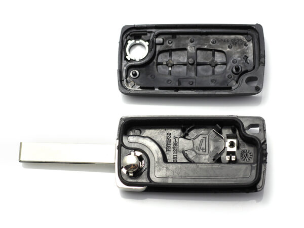 Citroen / Peugeot 407 - Carcasa tip cheie briceag cu 2 butoane, lama HU83-SH2 cu suport baterie
