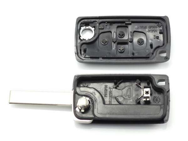 Citroen / Peugeot - Carcasa tip cheie briceag cu 4 butoane si suport baterie, lama tip VA2-SH4