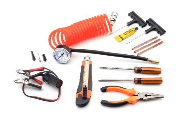 Compresor auto Carguard Heavy-Duty dublu cilindru – 50 L/min – 150 PSI – LED + kit reparație anvelope