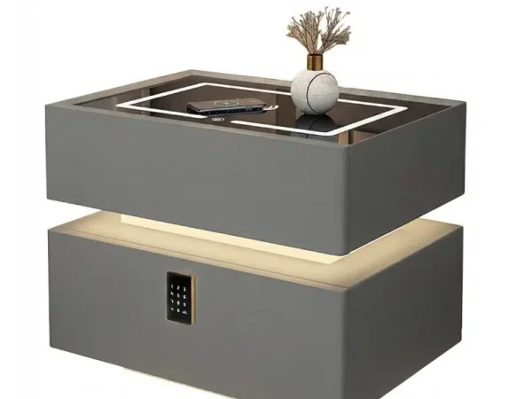 Noptieră Smart cu Sertar Seif Amprentă Parolă și Încărcare Wireless, gri