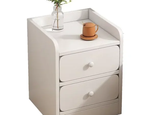 Noptieră Albă, 2 Sertare, Design Modern cu Margini Protecție, 40x34x50 cm