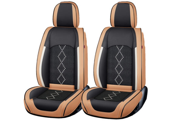 Huse auto premium 5 locuri Carguard Deluxe piele ecologică perforată și textil - maro caramel
