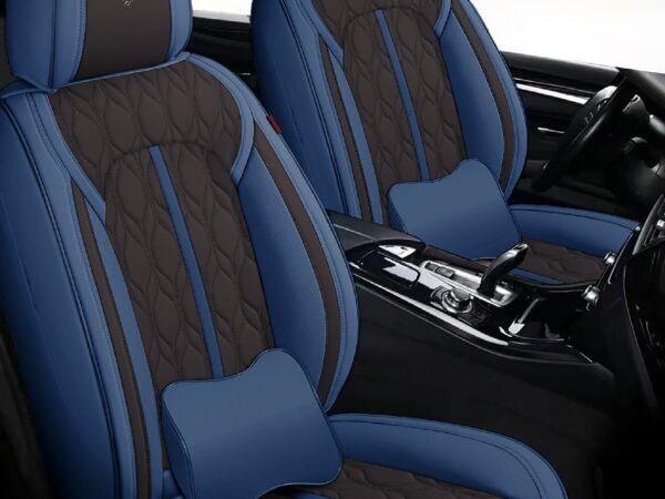 Huse auto premium 5 locuri Carguard Deluxe piele ecologică perforată - albastru inchis - negru