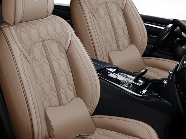 Huse auto premium 5 locuri Carguard Deluxe piele ecologică perforată - maro deschis - crem