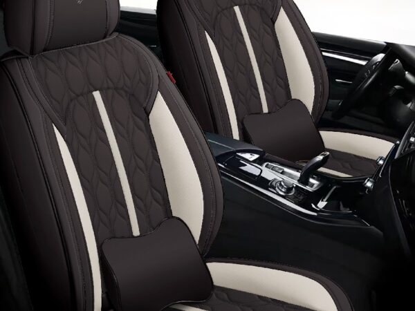 Huse auto premium 5 locuri Carguard Deluxe piele ecologică perforată - negru - alb