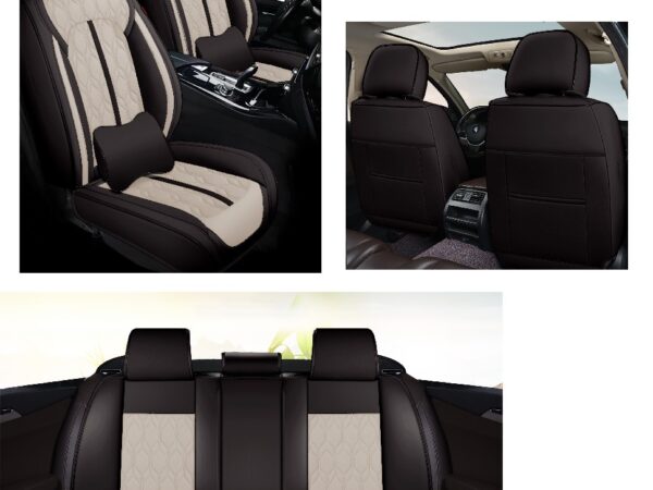 Huse auto premium 5 locuri Carguard Deluxe piele ecologică perforată - negru - crem