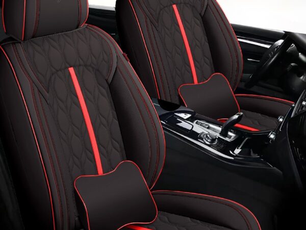 Huse auto premium 5 locuri Carguard Deluxe piele ecologică perforată - negru - rosu