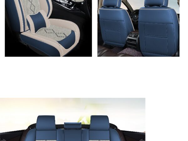 Huse auto premium 5 locuri Carguard Deluxe piele ecologică perforată și textil - albastru - alb