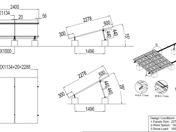 Kit complet de montaj pentru 2 panouri - Reglabil 15-30°