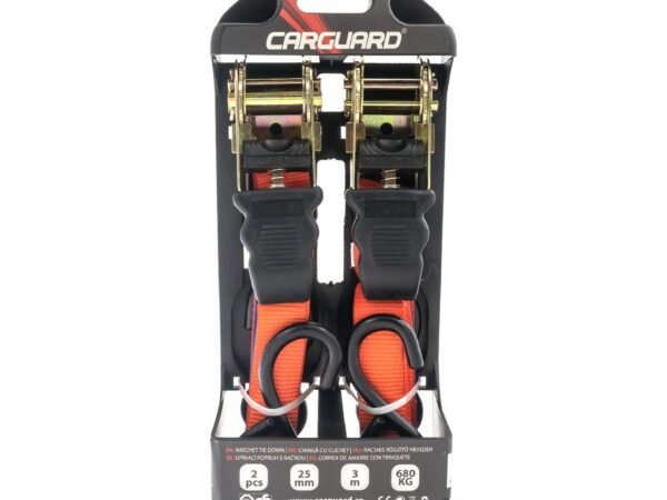 Set 2 chingi cu clichet, rezistență la 680 kg/chingă – 25 mm × 3 m – Carguard
