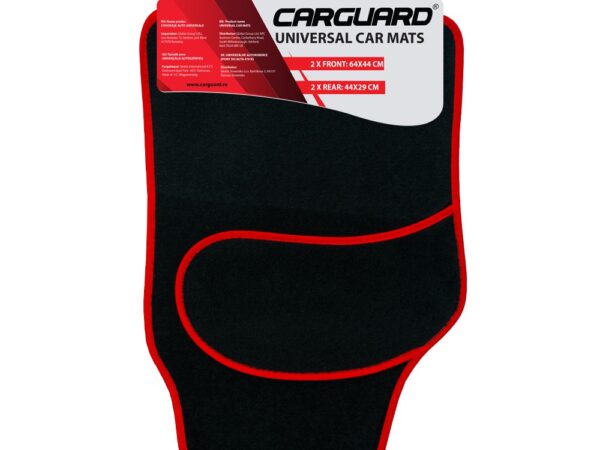 Set covorașe auto textile universale Carguard 64 x 44 cm | 44 x 29 cm - negru - roșu